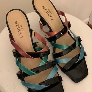 Sesto Meucci Italian Multicolored Patent Lesther Strappy Sandals Size 8 N
